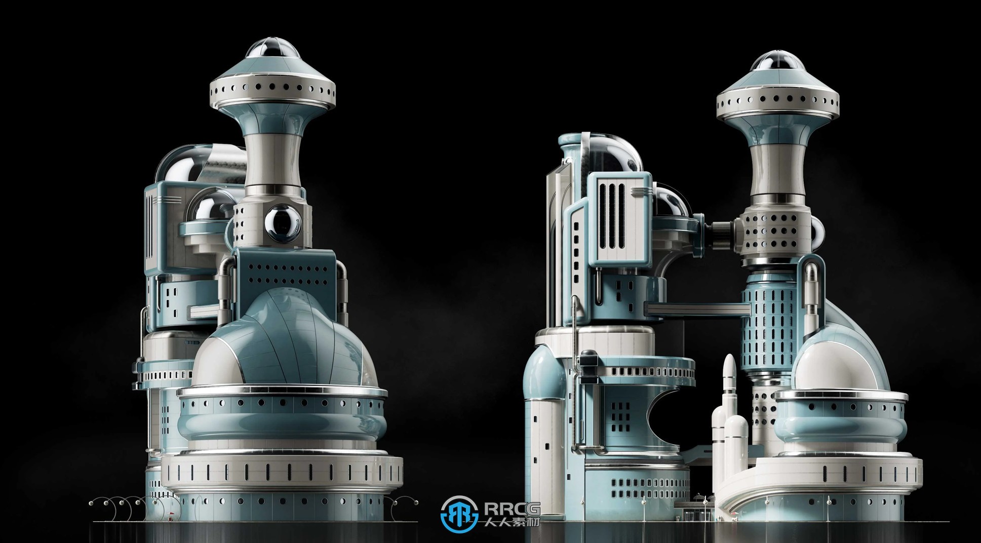 复古未来派原子朋克大都会相关建筑景观场景3D模型合集