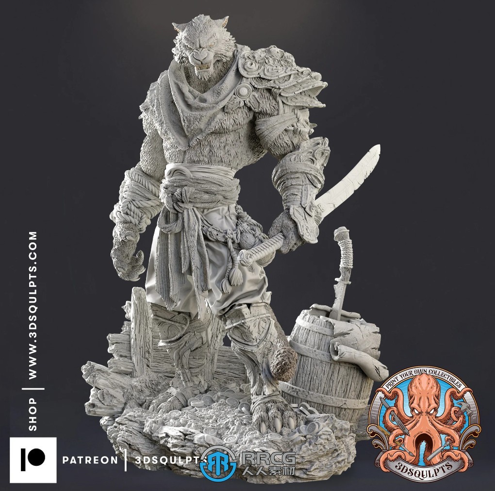 凶猛虎人战士角色雕塑雕刻3D打印模型