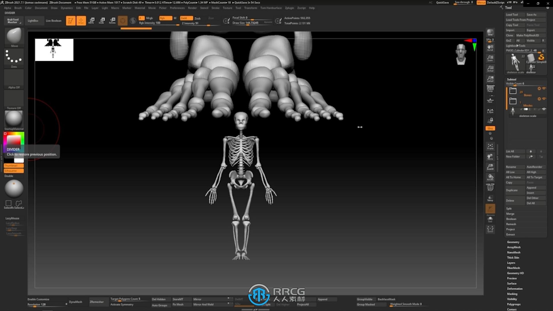 Zbrush逼真3D角色人体骨架肌肉解剖制作视频教程