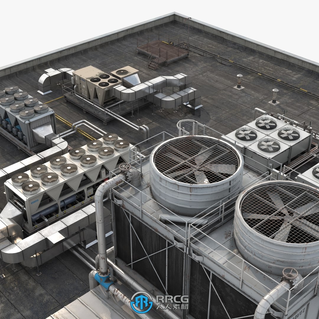 屋顶大型重要空调暖通供暖系统3D模型合集