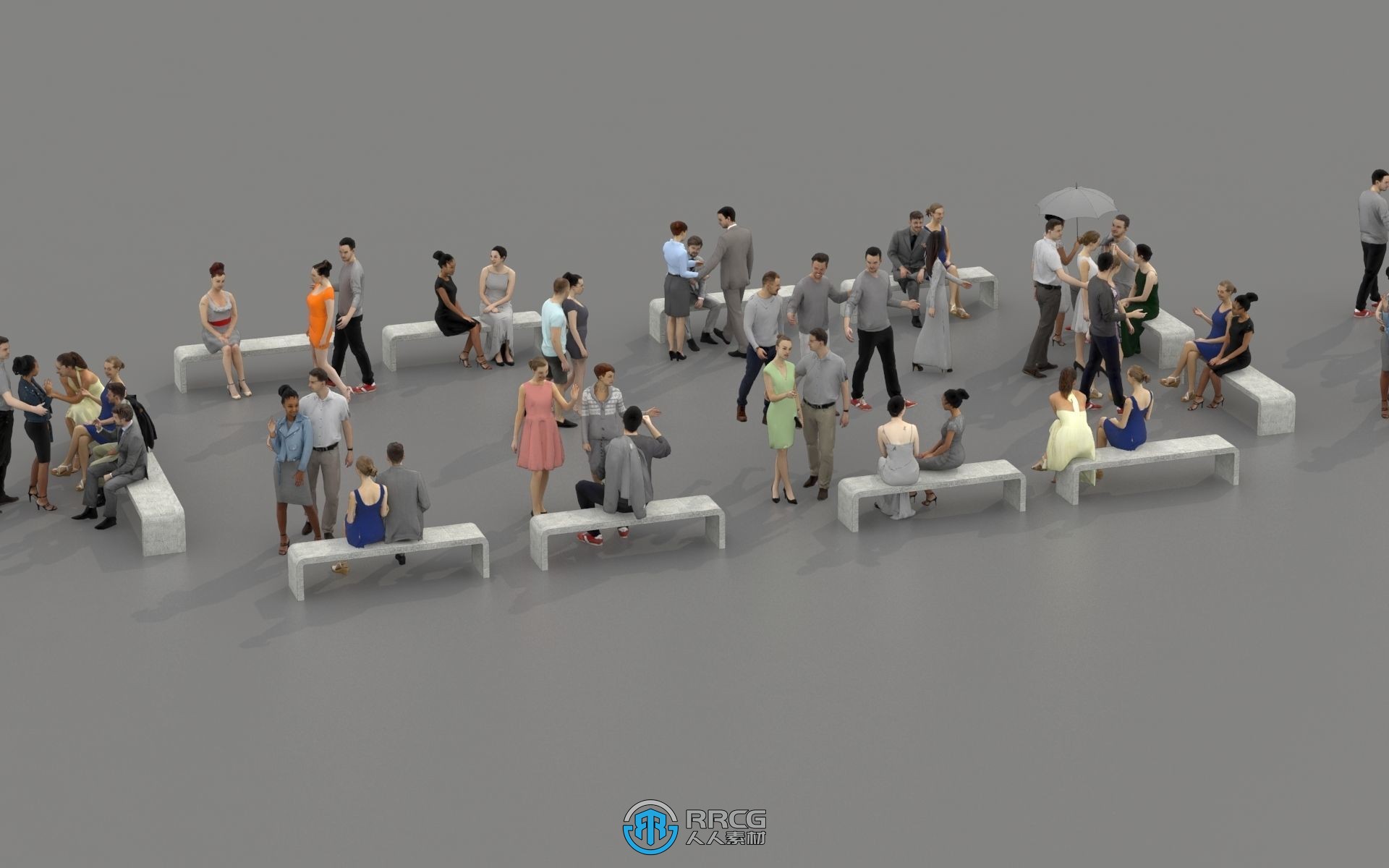 1000组逼真各类姿势造型场景预制人群3D模型合集