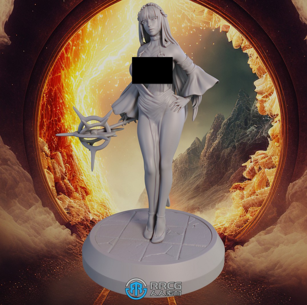 索尔北欧神话太阳女神奥术师角色雕塑雕刻3D模型