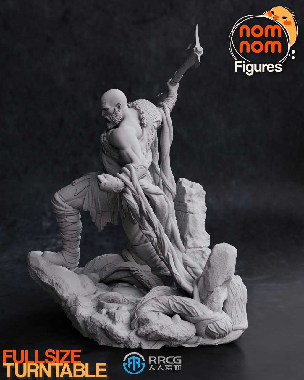 奎托斯持斧战斗《战神》游戏角色雕塑雕刻3D模型