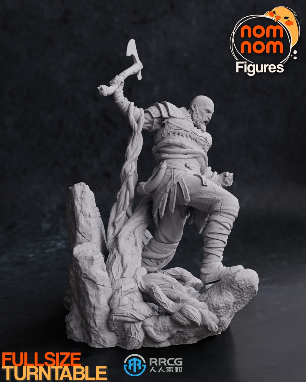 奎托斯持斧战斗《战神》游戏角色雕塑雕刻3D模型