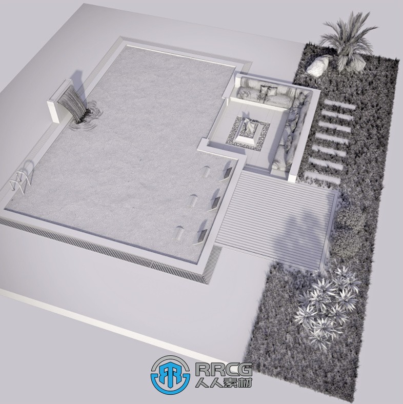 超精细豪华泳池建筑设计3D模型