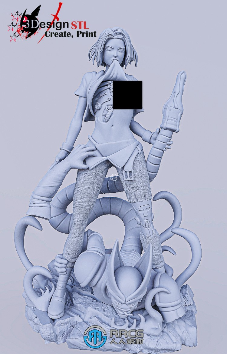 人造人18号对战沙鲁《七龙珠》动漫角色雕塑雕刻3D模型