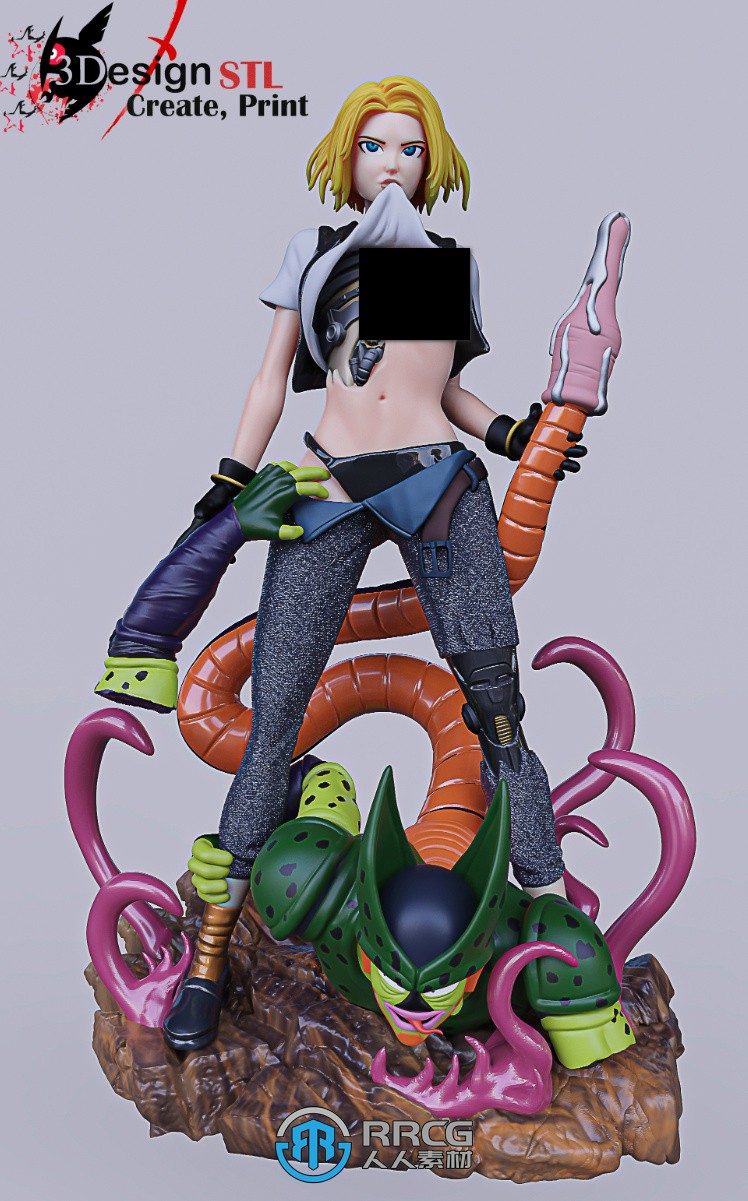 人造人18号对战沙鲁《七龙珠》动漫角色雕塑雕刻3D模型