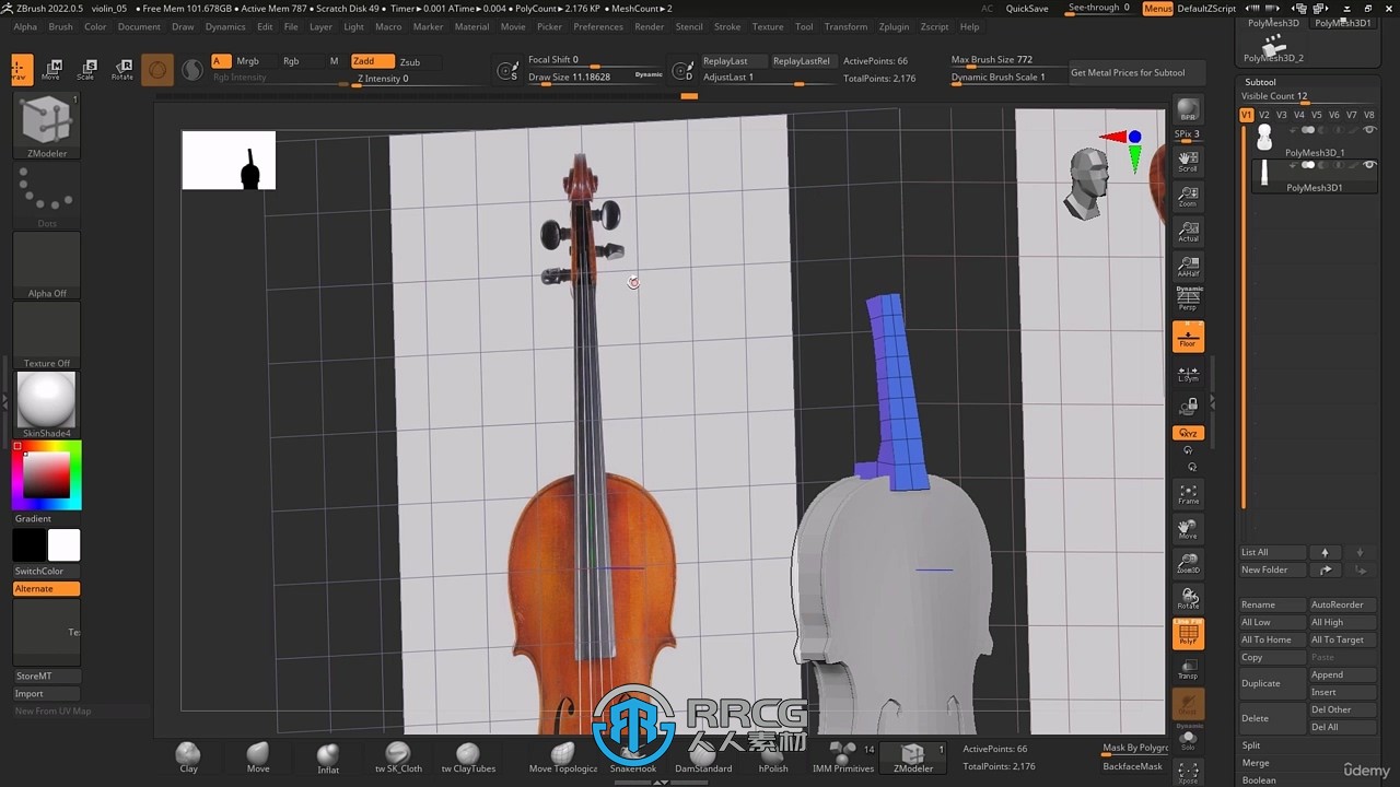 Zbrush小提琴雕刻雕塑3D打印制作视频教程
