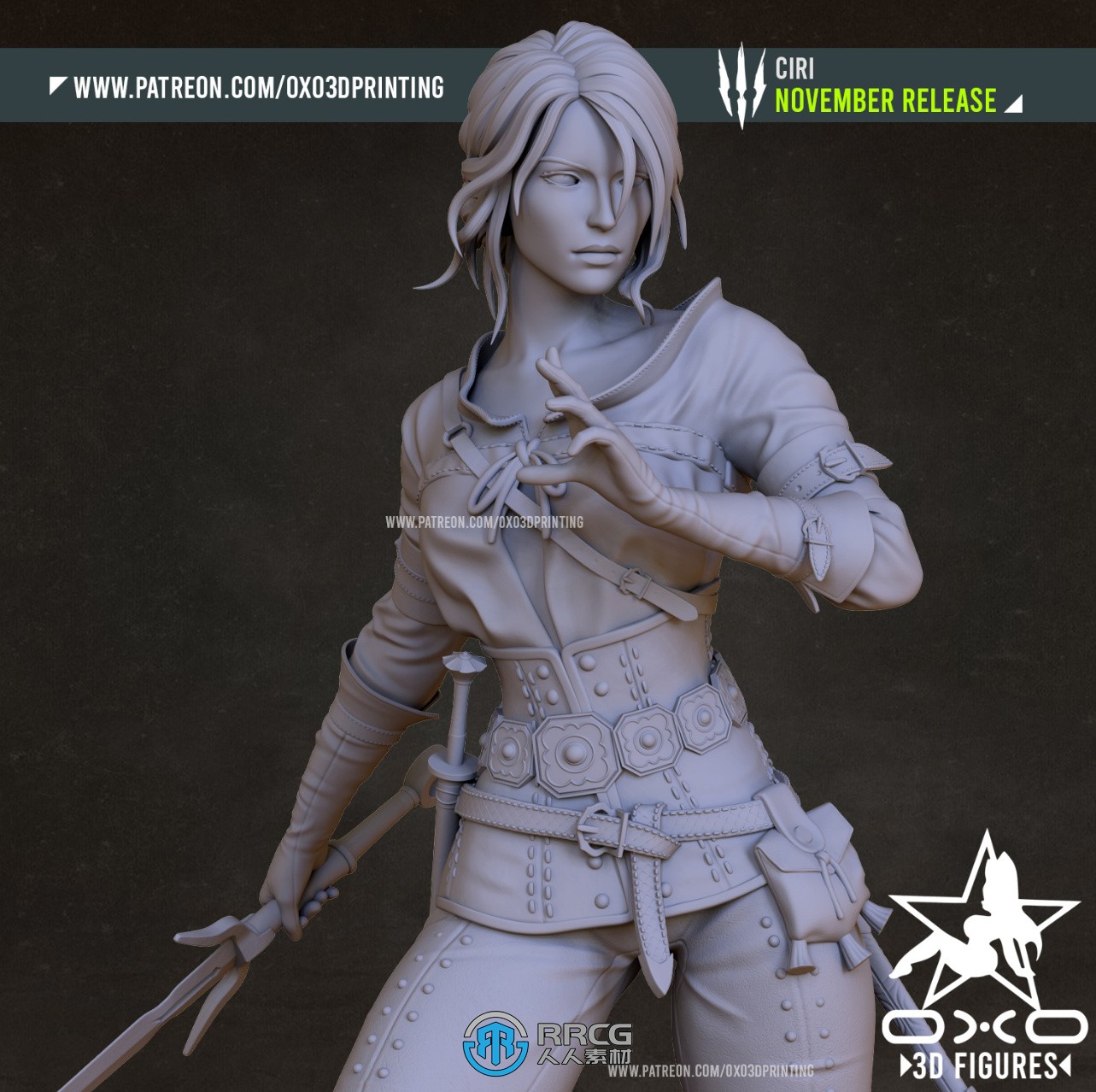 希里Ciri《猎魔人巫师3》游戏角色雕塑雕刻3D模型