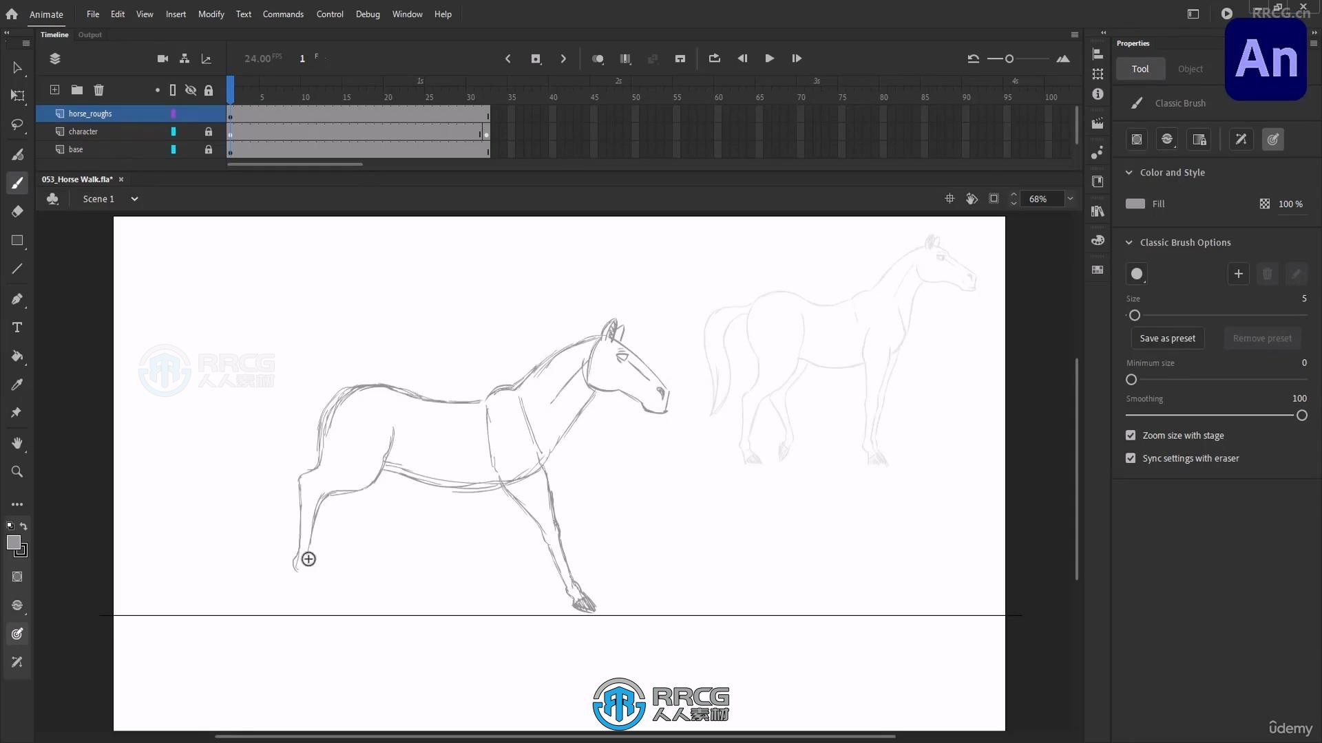 Adobe Animate动物行走奔跑姿态动画制作视频教程