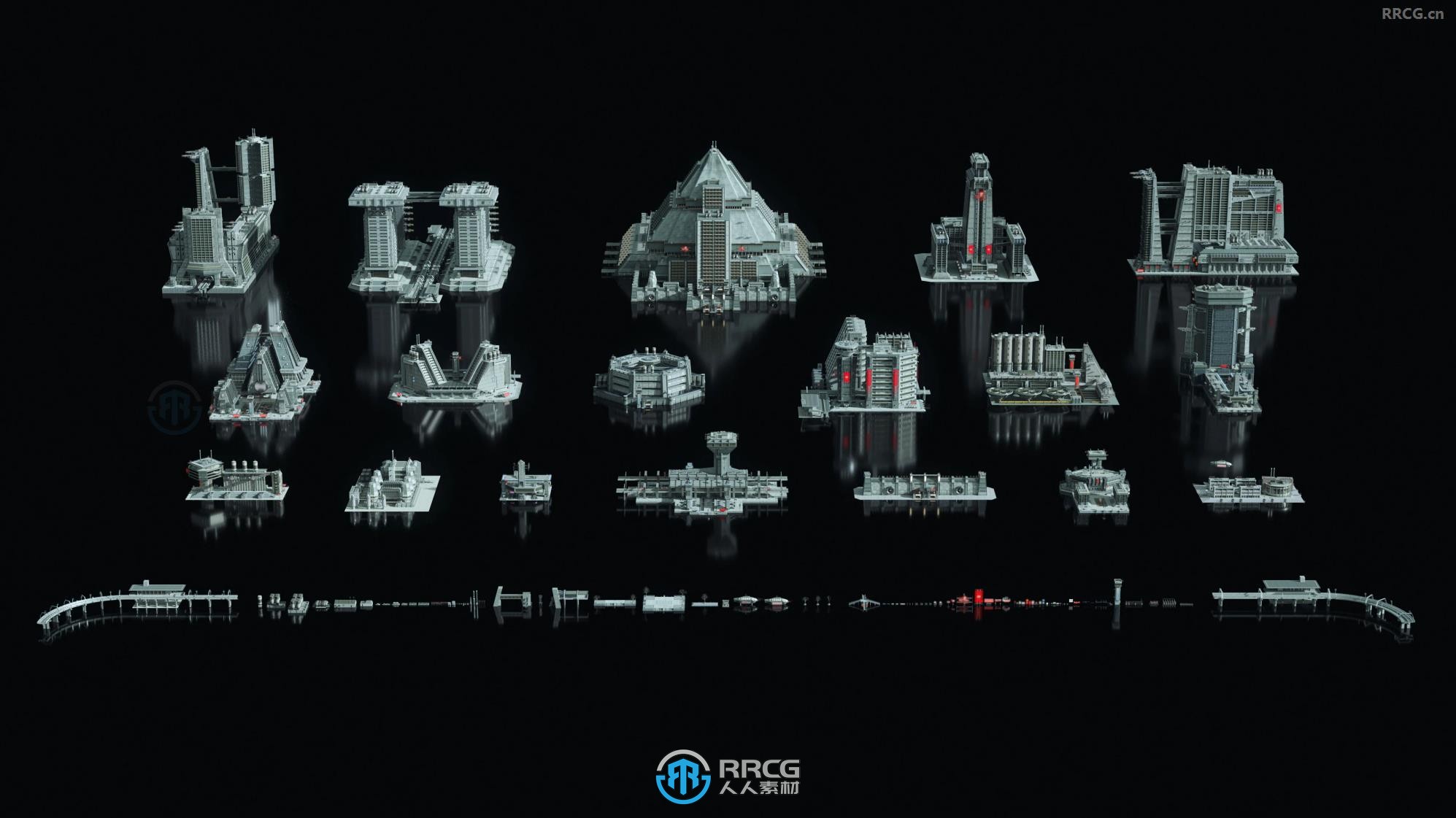 2055未来派乌托邦城市与建筑场景3D模型合集