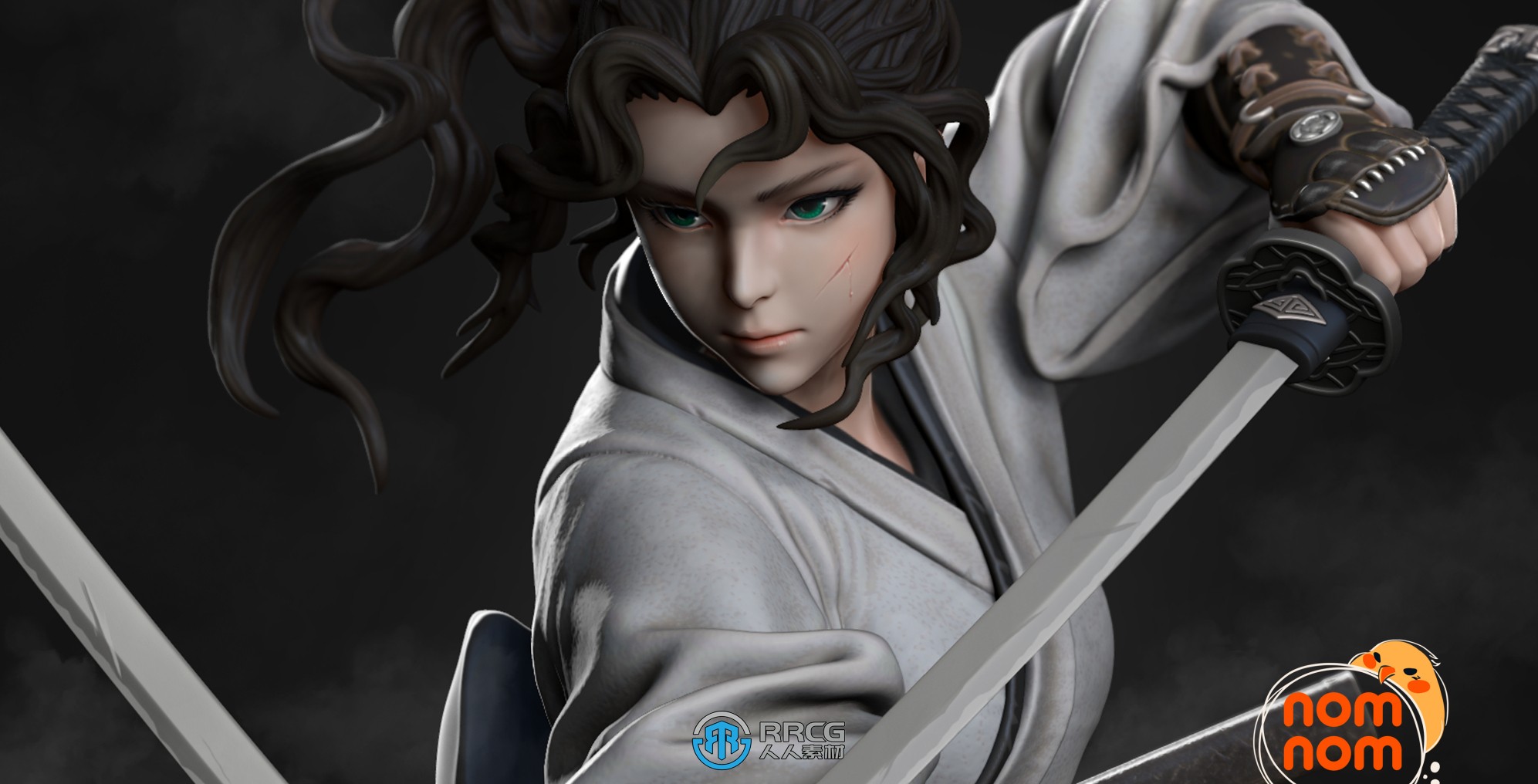女武士持剑姿势角色雕刻手办3D打印模型