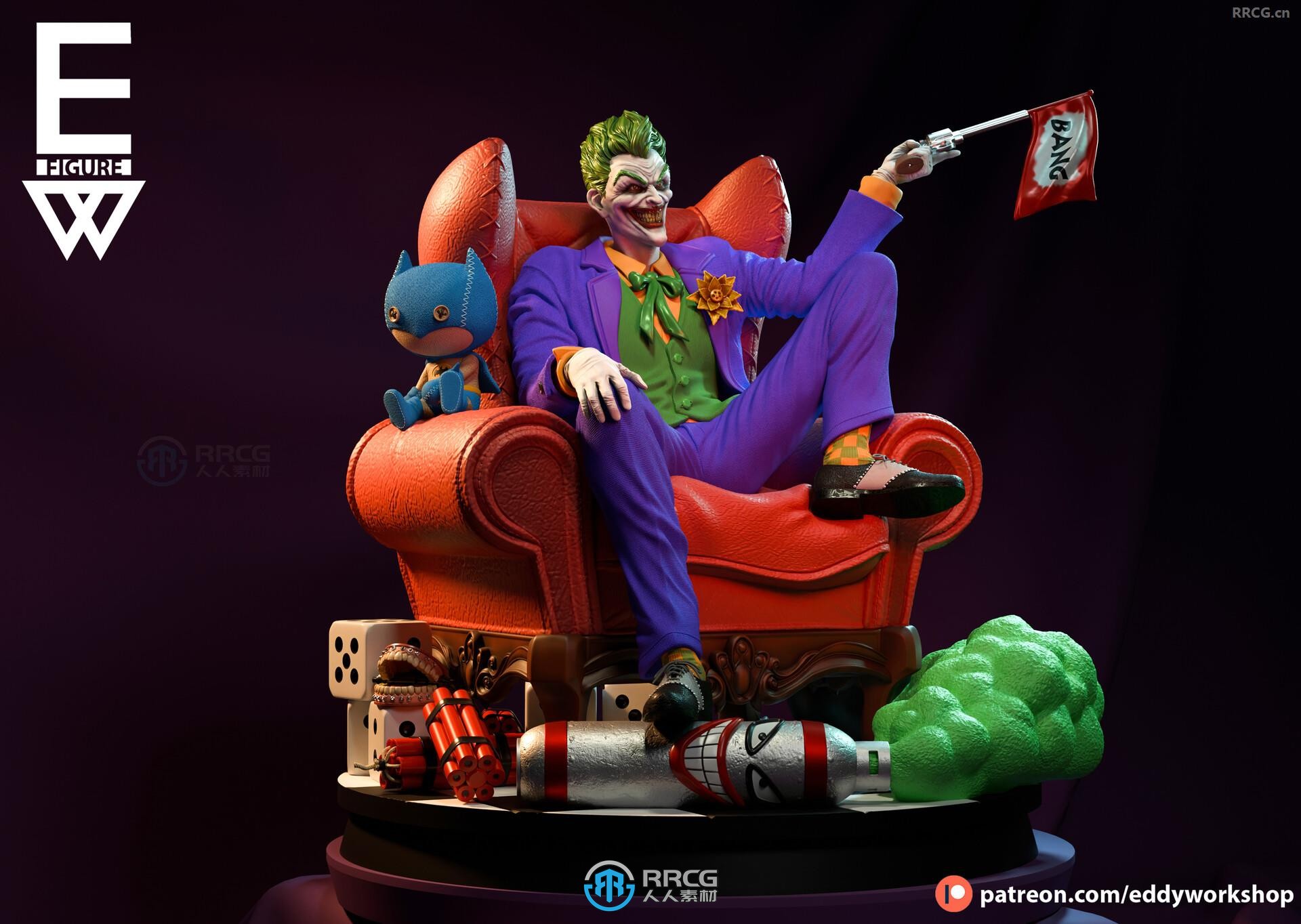 小丑坐姿DC动漫角色雕刻手办3D打印模型