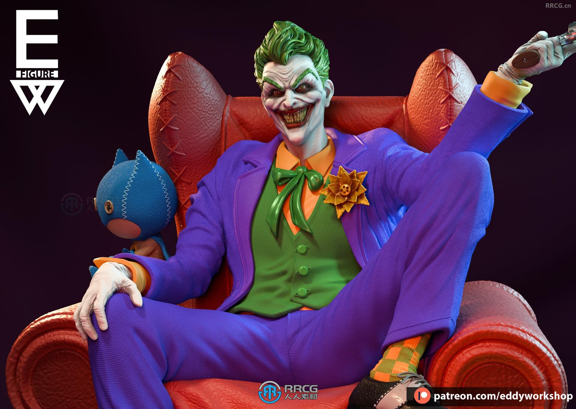 小丑坐姿DC动漫角色雕刻手办3D打印模型