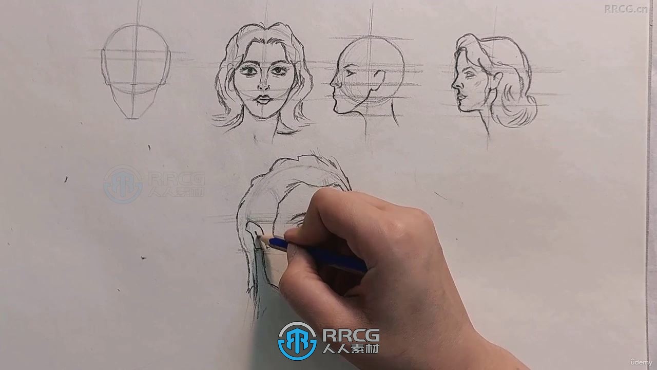 逼真人物肖像炭笔铅笔手绘素描实例训练视频教程