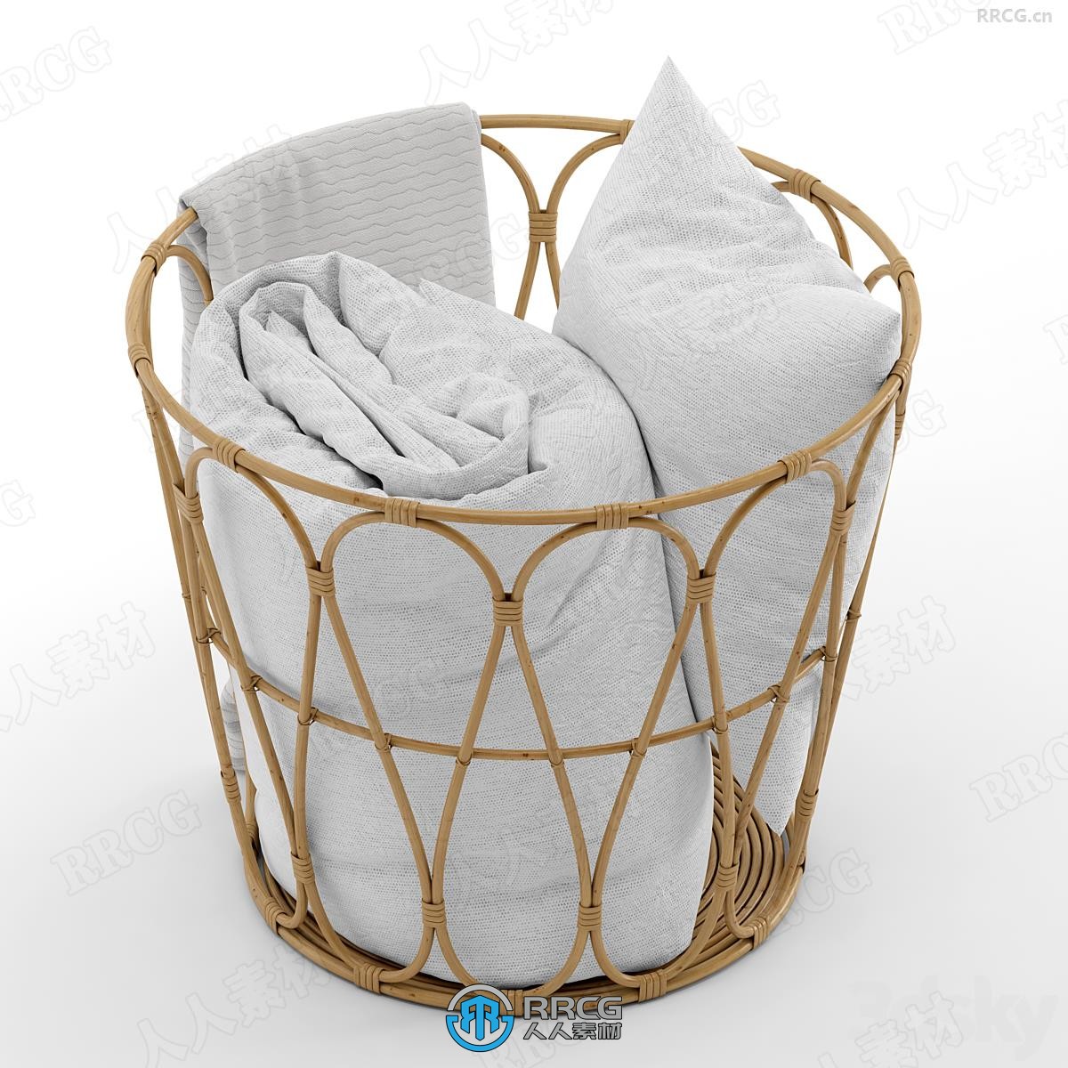 装衣物毯子镂空木制篮子家具装饰3D模型