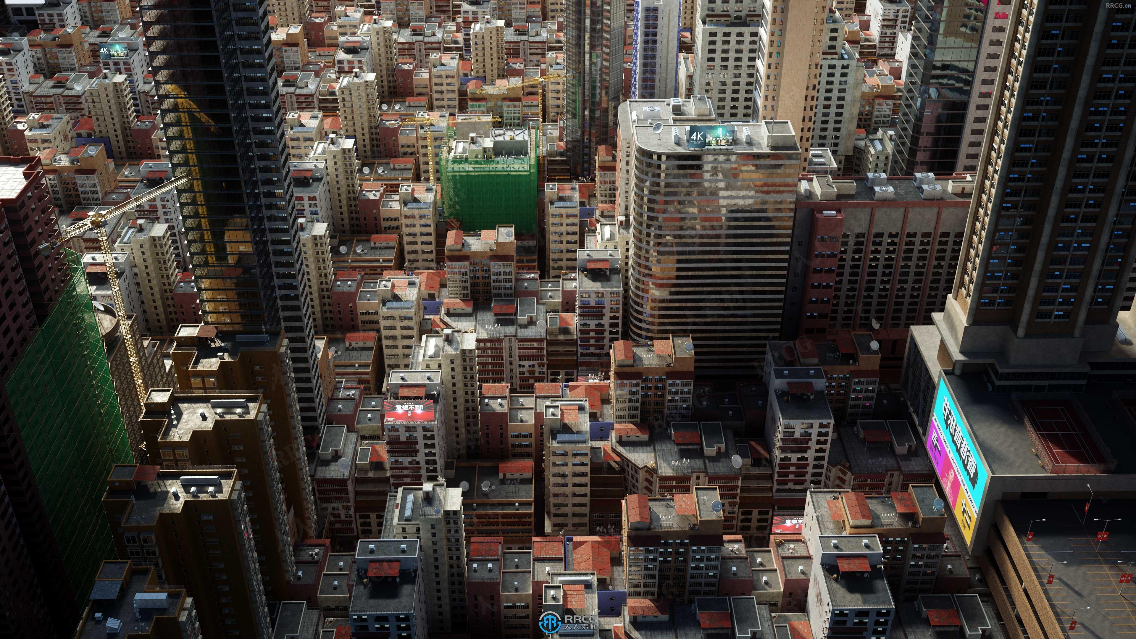 香港模块化城市街区建筑环境场景3D模型合集
