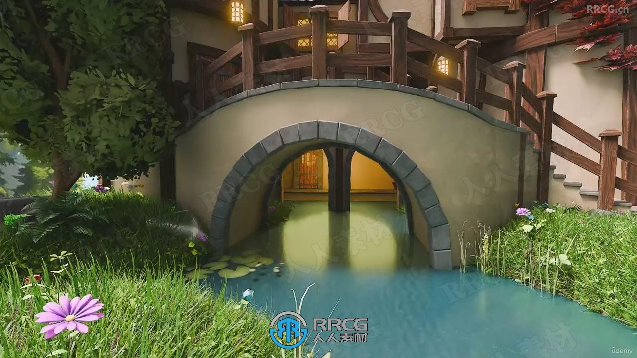 Blender 4复古迷你城堡池塘石桥完整制作流程视频教程