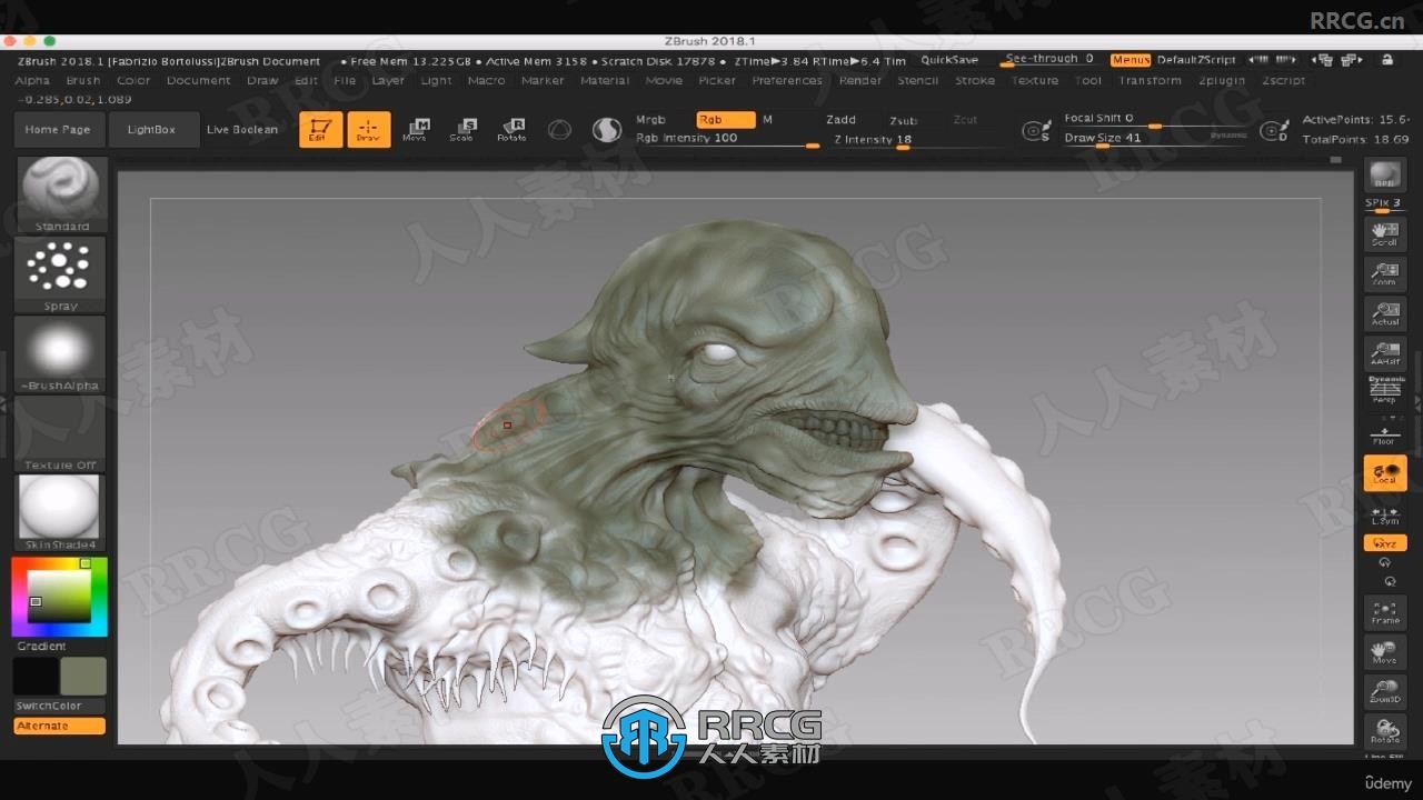 ZBrush与Keyshot恐怖鱼人半身像建模雕刻制作流程视频教程