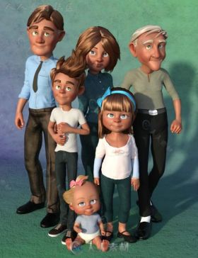完整的卡通人物家庭3D模型合辑