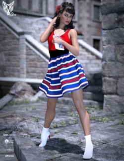 时尚活泼朋克复古风格女性连衣裙套装3D模型合集