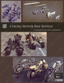 博赛朋克科幻摩托车武器等3D模型合集