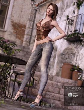 女性时尚紧身牛仔裤和胸衣3D模型合辑