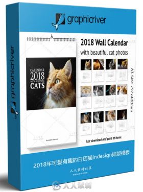 2018年可爱有趣的日历猫indesign排版模板