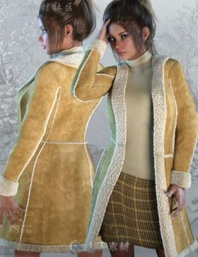 女性冬季美丽的羊毛外套无袖毛衣和裙子3D模型合辑