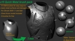 Zbursh金属盔甲切口伤痕笔刷与3D模型