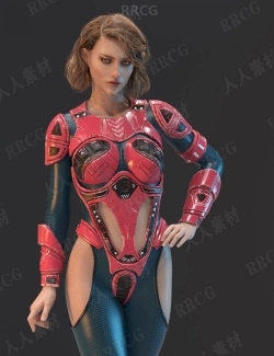 女性科幻性感钢铁塑胶紧身服饰套装3D模型合集