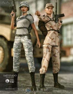 英姿飒爽的军队女性战士和服装3D模型合辑