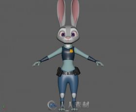 兔子警官卡通角色Maya绑定模型
