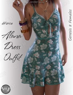 现代女性夏季花纹连衣裙首饰3D模型合集