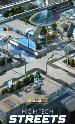 未来科幻乌托邦城市街道建筑交通网络概念设计3D模型合集