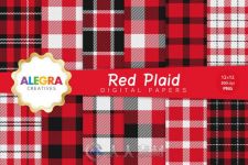 红格子花纹平面素材合辑Red Plaid Digital Paper Pack 587767