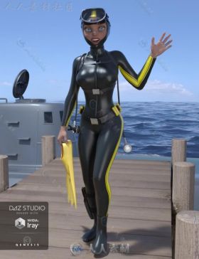 女性时尚美丽齐全的潜水装备3D模型合辑