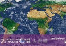 震撼三维地球世界地图特效动画AE模板 Videohive Map Kit 15327664