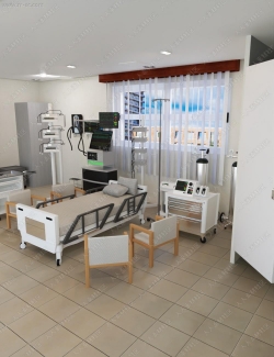 舒适高级ICU病房整体环境设施3D模型