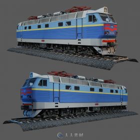 天蓝色火车车头3D模型