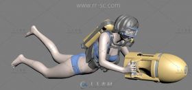 现实一个美女潜水员3D模型