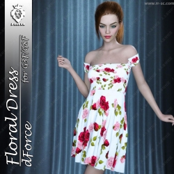 18款花纹图案女性一字领连衣裙3D模型