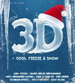 100种3D冬季冰雪文字图案艺术特效PSD模版