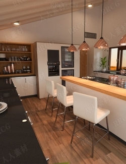 开放式豪华现代风格厨房室内设计3D模型合集