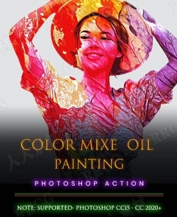 彩色混合油画效果人像艺术图像处理特效PS动作