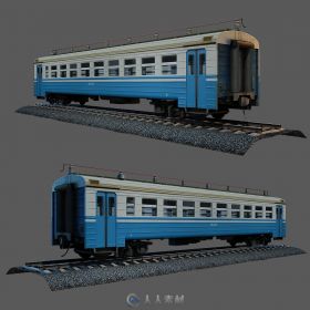 蓝白色火车车厢模型