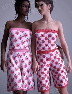可爱花卉图案蕾细节夏季女性连体衣3D模型合集