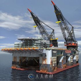 海上石油双起重机钻机3D模型