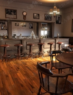 复古老式风格酒吧酒柜休闲区域3D模型合集