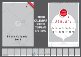 2018年时尚简单的照片日历indesign排版模板